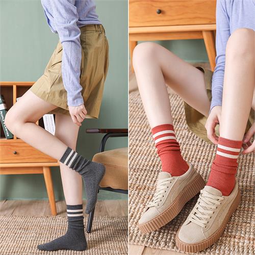 高端学院风两条杠堆堆女袜12
