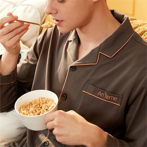针织纯棉长袖男套装
