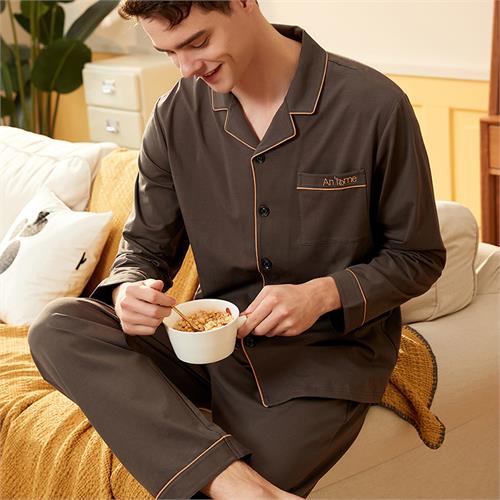 针织纯棉长袖男套装