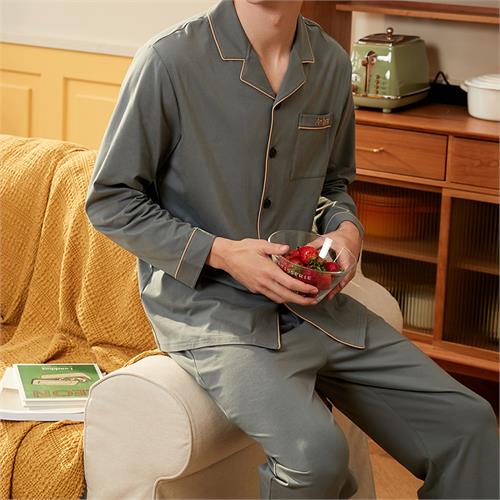 针织纯棉长袖男套装