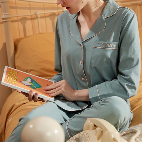 针织纯棉长袖女套装