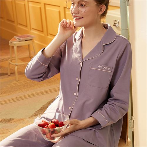 针织纯棉长袖女套装