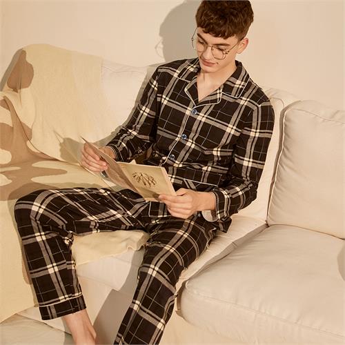 格纹纯棉针织男士套装