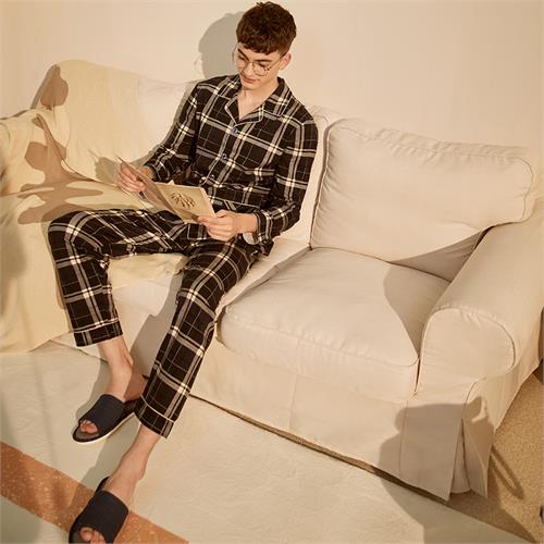 格纹纯棉针织男士套装