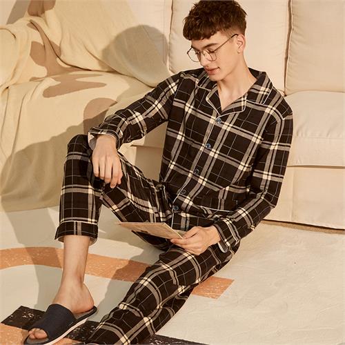 格纹纯棉针织男士套装