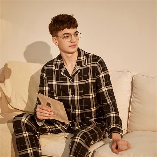 格纹纯棉针织男士套装