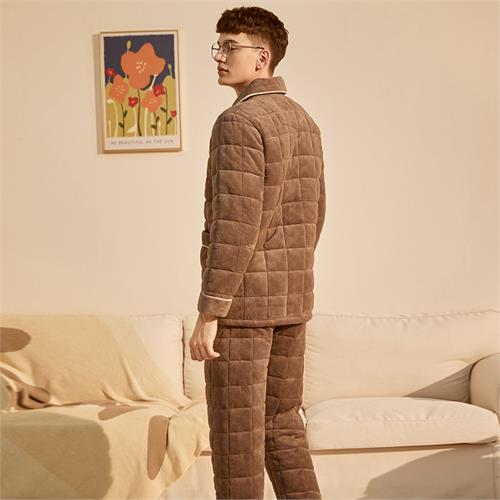 男士加厚夹棉套装