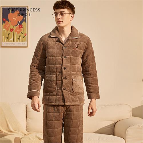 男士加厚夹棉套装