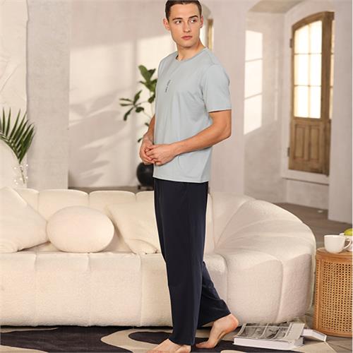 针织棉短袖男套装