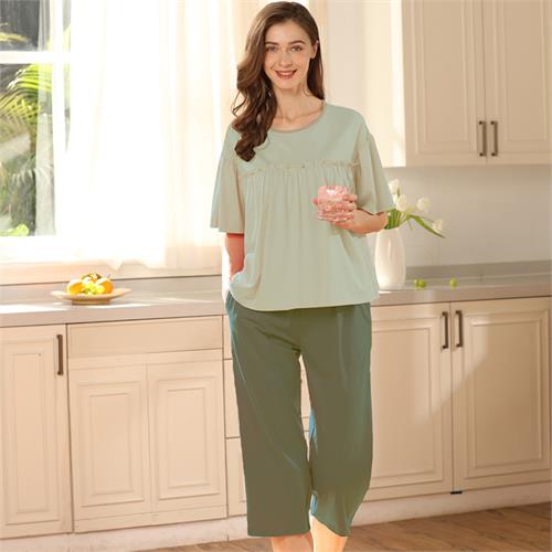 针织棉短袖女套装