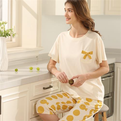 针织棉短袖女套装