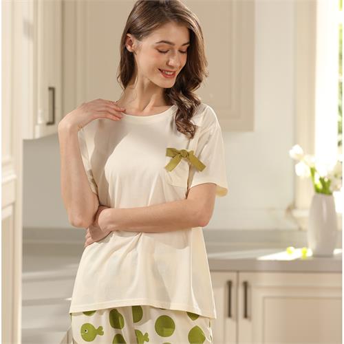 针织棉短袖女套装