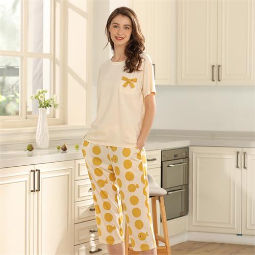 针织棉短袖女套装