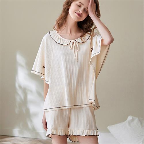 针织提条短袖短裤女套装