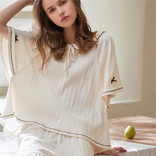 针织提条短袖短裤女套装