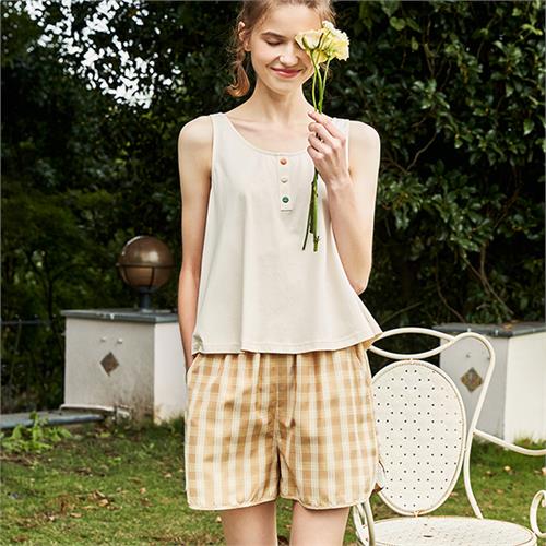 纯棉针织无袖女套装