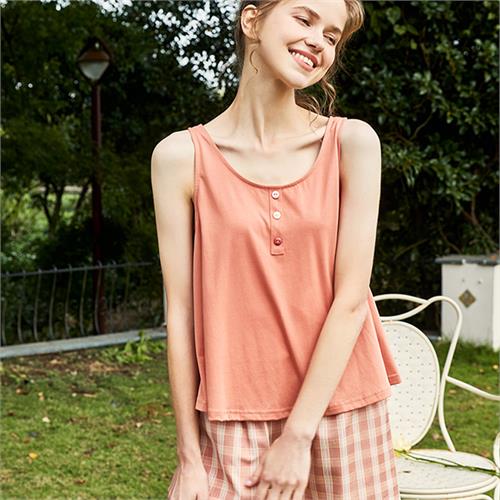 纯棉针织无袖女套装