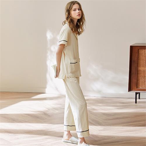 针织提花短袖女套装