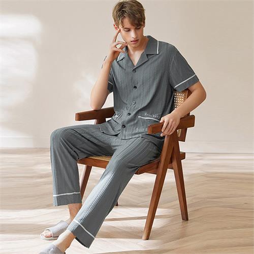 针织提花短袖男套装