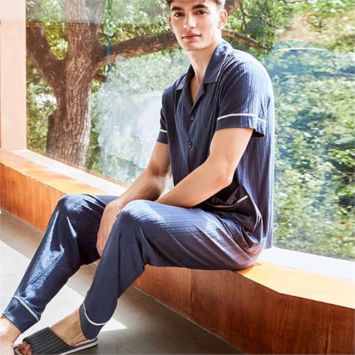 针织提花短袖男套装