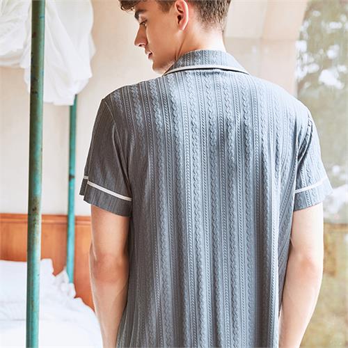 针织提花短袖男套装