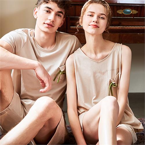 纯棉针织短袖短裤男套装