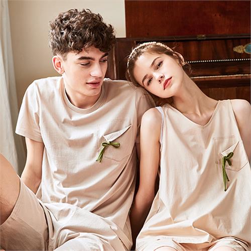 纯棉针织短袖短裤男套装